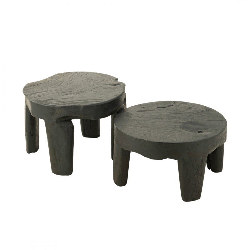 SIDETABLE SOLID TEAKWOOD BLACK SET OF 2 - CAFE, SIDE TABLES